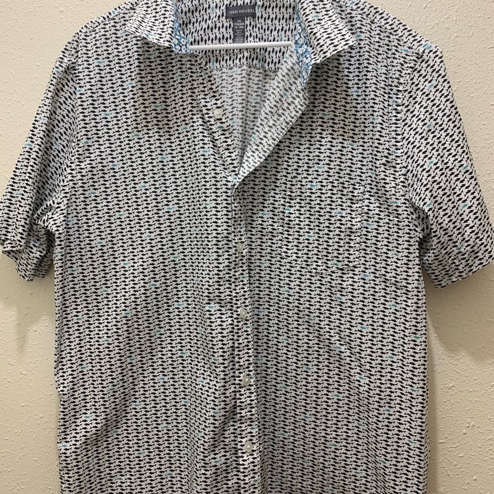 Van Heusen Mens Polka White Shirt Shark Print Size XXL Floral Collar